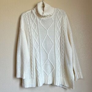 Aerie Size S Sweater Oversized Cable Open Knit Turtleneck Cream Ivory Wool Blend